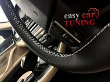 For Vauxhall Opel Vectra C 2002-08 Black Real Leather Steering Wheel Cover White