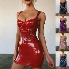 Women's Latex Faux Leather Bodycon Mini Dress Summer Sleeveless Strap Sexy Tops