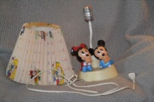 Vintage 80's Walt Disney Baby Mickey Minnie Mouse Lamp & Nite Light, Shade WORKS