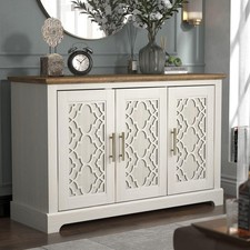 Freestanding 3-Door Storage Cabinet Cream Oak Sideboard Adjustable Shelf