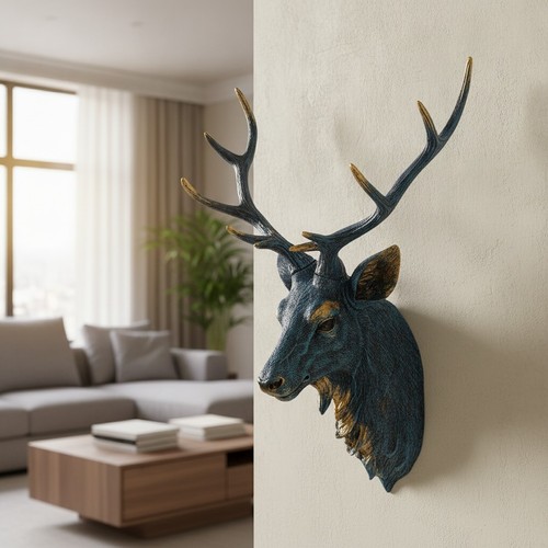 Blue deer wall decor large - blue,