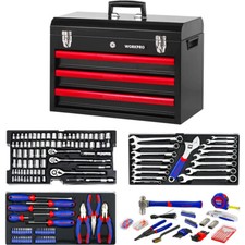 WORKPRO 408PCS Mechanics Tool Set 3Drawer Home Repair Tool Kit Hand Tool Kit Set