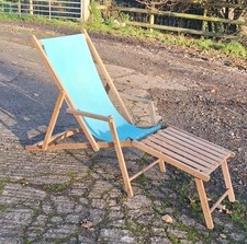 Vintage Deckchair Sun Lounger with clip on leg foot rest steamer lounger