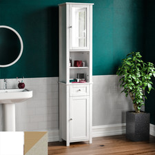 Bathroom Cabinet Storage 2 Doors Shelves Tallboy Mirrored Cupboard Furniture