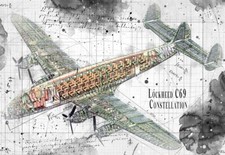 Line Tech Drawing Lockheed C69 Constellation Art Airplane Plane Poster Print