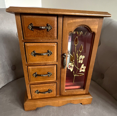 Wooden brown jewellery box - wooden,