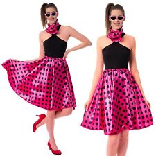 Rock n Roll Skirt 50s & Neck Scarf Satin Polka Dot Ladies fancy dress Costume