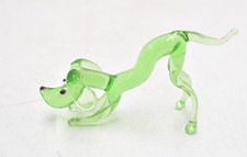 Vintage 1950s Murano Art Glass Green Dog Figurine – Retro Hand Blown Glass