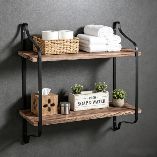 Industrial pipe shelf bathroom - industrial,