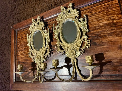 Pair antique mirror brass - mirror,
