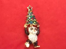 BUTLER & WILSON VINTAGE PANDA HOLDING A CHRISTMAS TREE BROOCH
