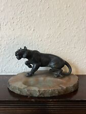 Vintage Art Deco Bronzed Tiger Sculpture On A Onyx Ashtray