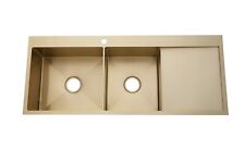 Burnished brushed stainless steel double kitchen sink hand made drainer tap hole