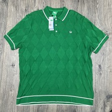 Adidas Knit Golf Polo Shirt Size 2XL Mens Green Argyle Originals $120