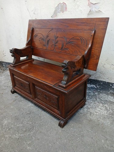 Antique oak monks bench - antique,