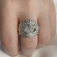 925 Sterling Silver Men's Saddle CZ Ring R-Z Sizes - Gift Boxed