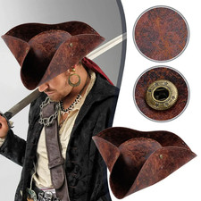 Leather Pirate Hat Brown Hat Tricorn Pirate Hat Men Women Halloween Costume