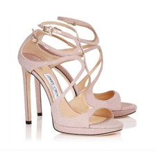 Jimmy Choo Lance 100 Ballet Pink Glitter Heels Size 40 Woman's NWT Wedding Shoe