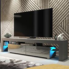 Modern 200cm TV Unit | Grey Cabinet Stand | High Gloss Doors | Free LED Lights