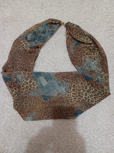 Brown patterned silky scarf - brown,