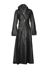 Womens Genuine Leather Winter Coat Steampunk Style Goth Matrix Trench Long Coat