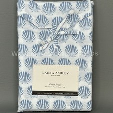 Set of 2 Laura Ashley Scallop Seashell STANDARD Pillowcases White & Blue