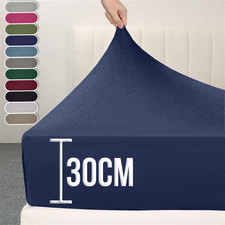 Extra Soft Stretchy Jersey Fitted Sheet 30cm Deep Washed Cotton Summer Bed Sheet