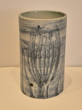 Vintage 1970s Art Studio Carn Pottery Abstract Teal Tulips Modernist Vase 10.5cm