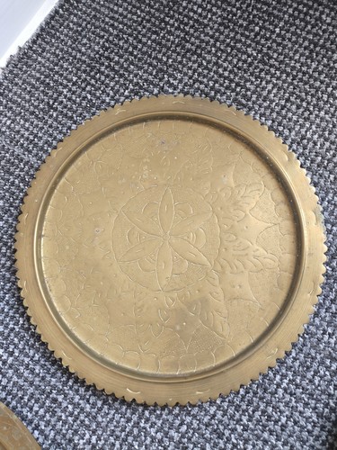 Vintage engraved brass tray - engraved,
