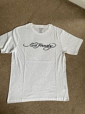 Men's White Ed Hardy Logo Print T-Shirt Size Medium 100% Cotton