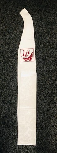 White damask priest stole - damask,