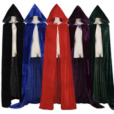 Adult Velvet Hooded Robe Cloak Cape Long Halloween Vampire Costume Fancy Dress