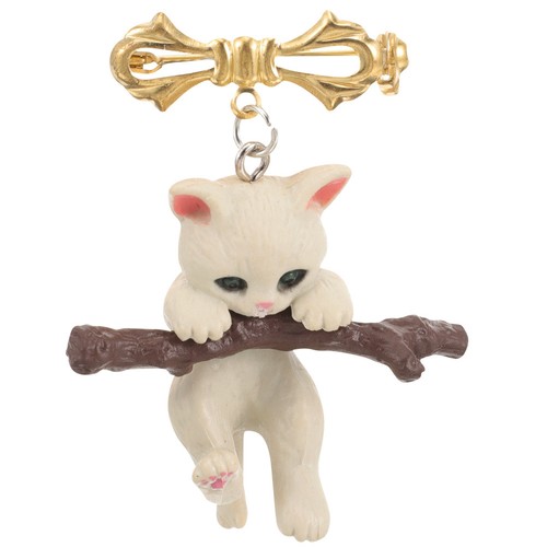 Cat hanging branch brooch pin - cat,