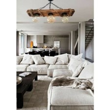 MIRA-Solid Rustic Aged Wood Chandelier Three Ceiling Pendant Light Vintage Retro