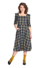 Banned Apparel Retro Tartan 50s SWING DRESS Pockets Rockabilly 2XL 16 18 Navy