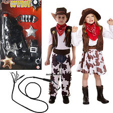 Cowboy Cowgirl Boys Girls Childs Kids Fancy Dress Costume Opt Gun, Whip Age 3-12