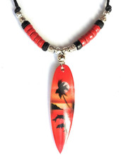 Surf surfer necklace red bead pendant dolphin beach design adjustable