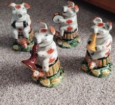 VINTAGE STAFFORDSHIRE PORCELAIN  PIGS WITH MUSICAL INSTRUMENT   SET OF 4