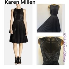 KAREN MILLEN UK10 EU38 US6 Black Sheer Fit & Flare Pleated Cocktail Dress