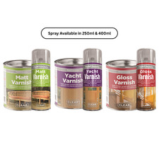 All Purpose Clear Varnish Spray Paint Tin Can Matt Gloss Yacht 250ml 300ml 400ml