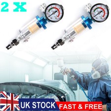 2X Mini Air Pressure Regulator Gauge Spray Gun & In-Line Water Trap Air Filter