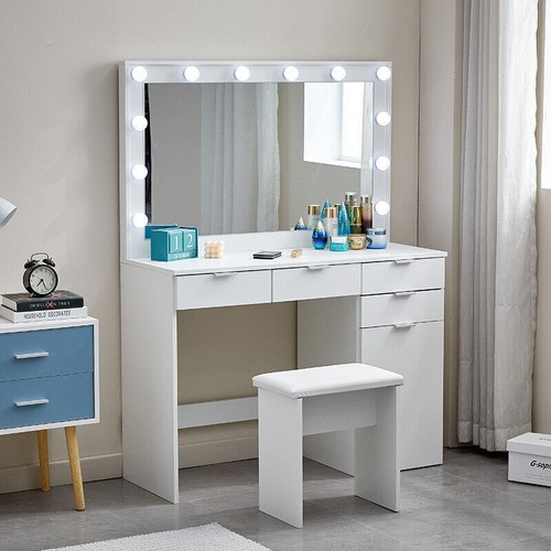 White dressing table with led - white,