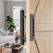 12 Square Modern Sliding Barn Door Handle Pull Flush Mount Plate Hardware Set