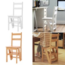 Wooden Folding Ladder Household Stair Chair Dual-use 4-Step Stool Plant Stand