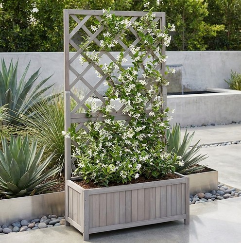 Grey wooden garden trellis - wooden,