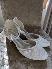 Women's Wedding Shoes Satin Lace High Heel Round Toe Ankle Strap Heels  Size 6