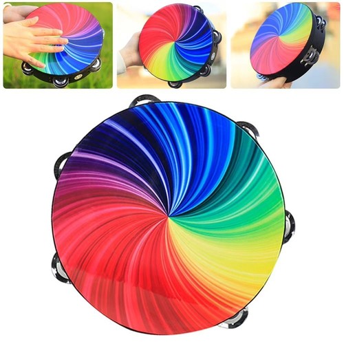 Rainbow wood tambourine with - rainbow,