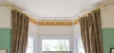 Vintage Brass Bay Window Adjustable Universal Flexible Curtain Pole 3 Sided 