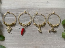 Wine Glass Charms Set of 4, Chilli Pepper, Pizza Slice, Cocktail, Croissant