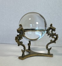 3” 80 mm Amlong Crystal Ball Sphere Meditation, + Brass Dragon Stand Boxed
